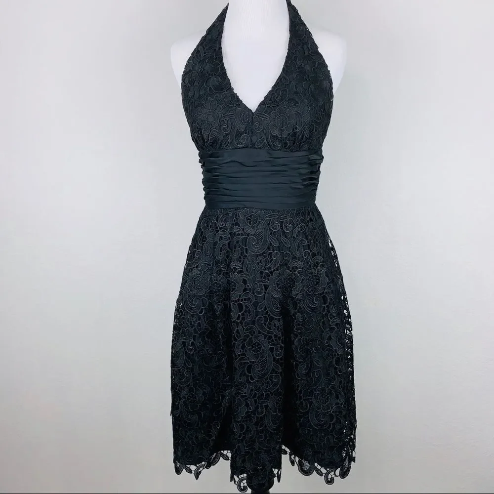 Aidan Mattox Lace Formal Dress Halter Black Size 2 - Picture 2 of 7